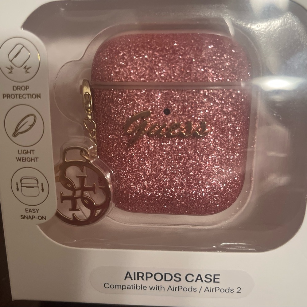 Guess AirPods Case Pink Glittery fits AirPods & AirPods 2